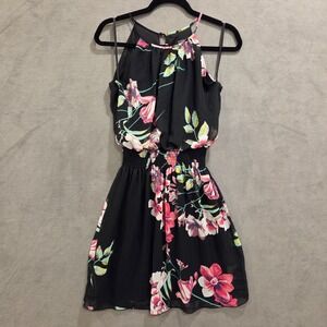 En‎ Focus Studio Floral Halter Dress Women's Size 6 Sheer Lined Casual Classic